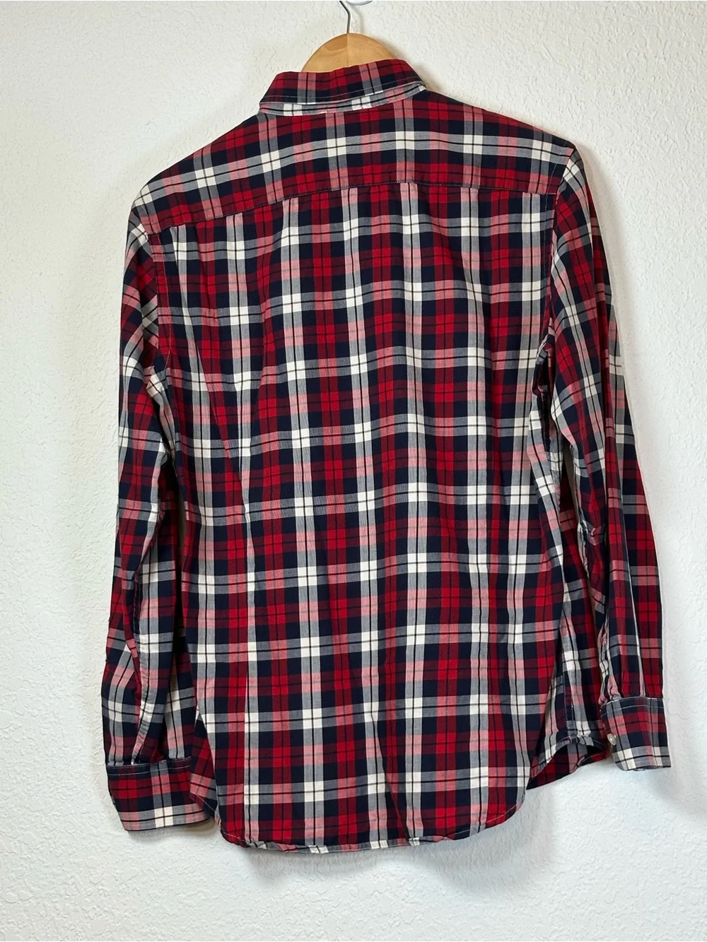 Banana Republic Red and Navy Plaid Button-Down Shirt